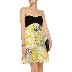 Diane Von Furstenberg  Silk Mini Yellow Dress  Asti Met Dot Strapless Size 4